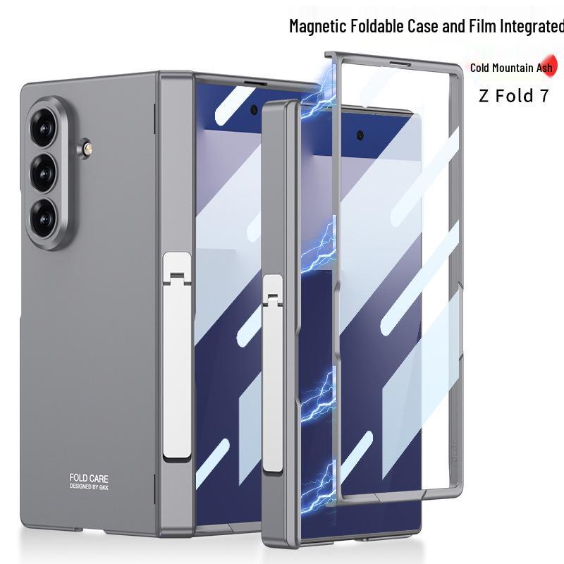 Samsung Z Fold7 Magnetic Protective Case: Solid Color, Precise Cutouts, Folding Screen Stand, Side Bag Design for Men.
