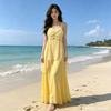 French Suspender Dress Summer New Seaside Vacation Long Dress Plaid Gentle Wind Pure Desire Wind Beach Dress