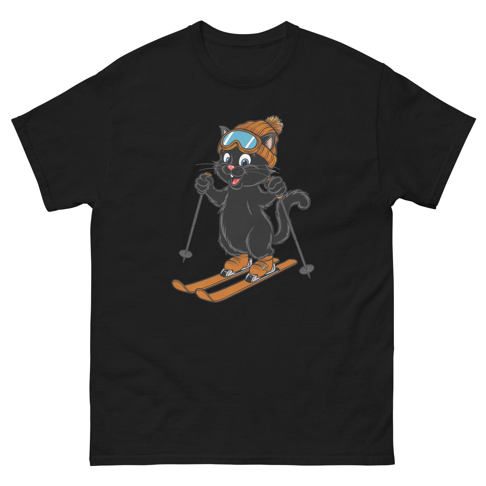 Black Cat Skiing Fun Ski Skier Shirt T-Shirt XXL