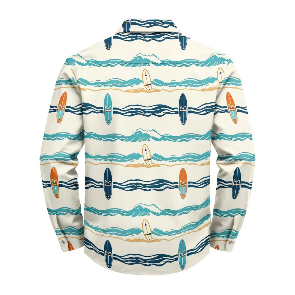 Men's Hawaiian Loose Fit Long Sleeve Button Down Shirt Retro Casual