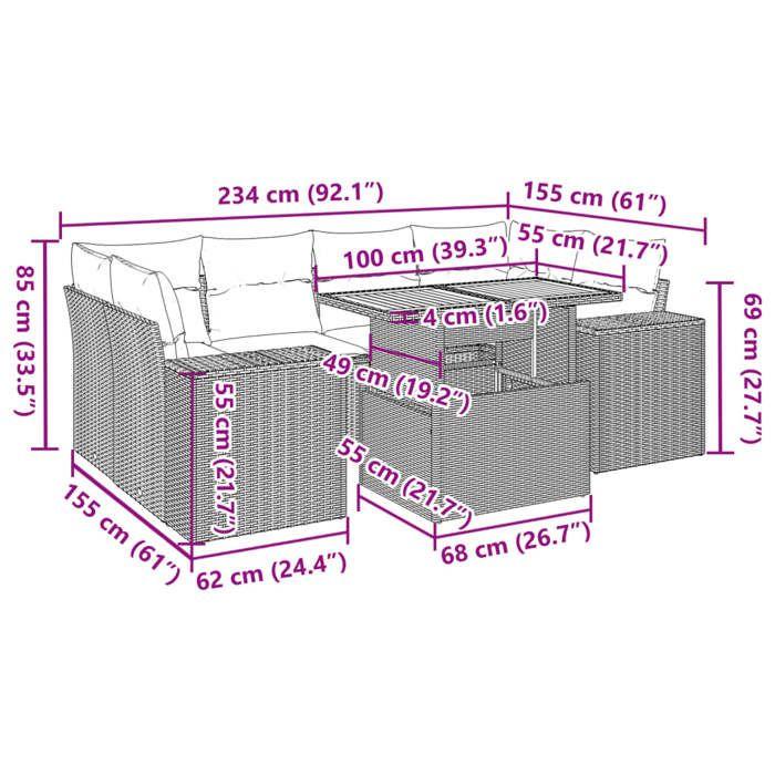 VidaXL Salon de jardin 7 pcs avec coussins noir résine tressée 3327339