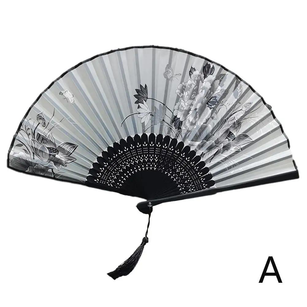 

Складной веер в китайском стиле, классический танцевальный веер, японское качество, домашняя кисточка, мужские поделки, высокое качество, фото, декор, художественный реквизит, портативный S9U2 чёрный