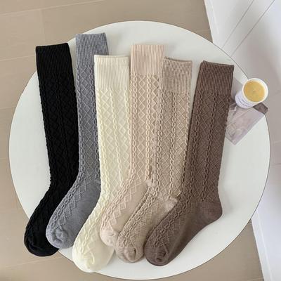 Women's Japanese Retro Cable Knit Cashmere Over-the-Knee Slouch Socks - Solid Color, Trendy Korean Style