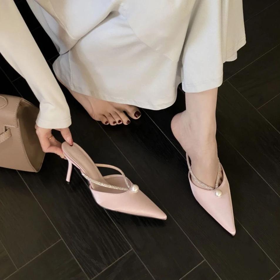 Fashion Slides White Heeled Women's Slippers and Ladies Sandals Sexy Shoes Summer 2025 High Quality Casual Trend Footwear Korea Style 39