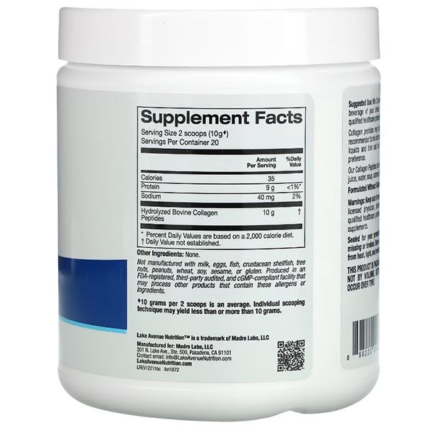 Hydrolyzed Collagen Types 1 and 3, Hydrolyzed Collagen Peptides, Lake Avenue Nutrition (68572002)