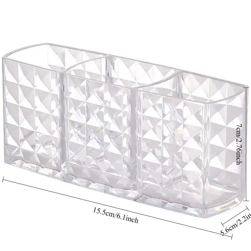 Cosmetics Storage Box Three Grid Pen Holder Transparent Acrylic Organizer for Eyebrow Pencil Makeup Brush Desktop Vanity Storage