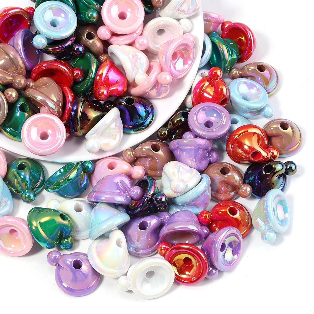 10pcs Christmas Hat Acrylic Beads Plated Color Loose Bead For DIY Jewelry Making Bracelet Necklace Keychain Christmas Decoration