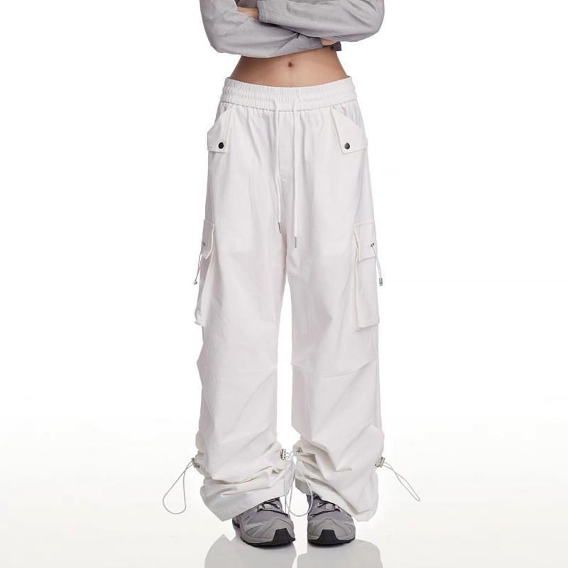 American Hiphop White Overalls Women's Summer Hip-hop Sweatpants Thin Pants Trendy High Waist and Thin Classic Women's Casual White Pants