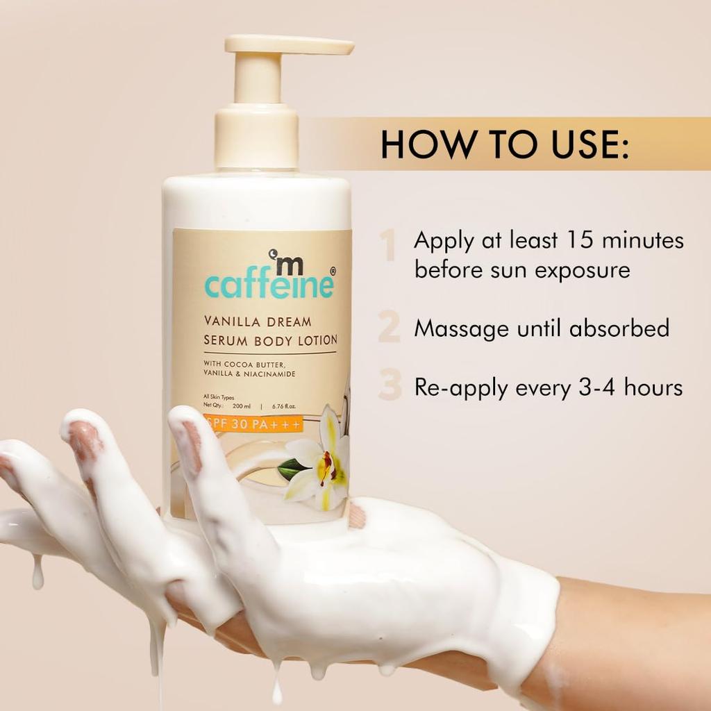 Mcaffeine Vanilla Dream Serum Body Lotion SPF 30 PA+++ For Women And Men With UVA UVB Protection 200 Ml