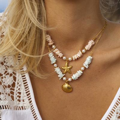 Collana con conchiglia e stella marina in stile Uworld Vacation, serie Ocean, per donna, per vacanze, svago e feste
