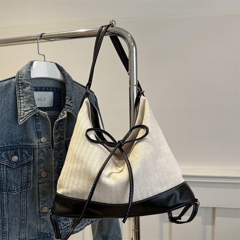 Niche retro splicing tote bag women's 2025 new trendy shoulder bag multi-functional large-capacity backpack