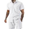 Men Wrinkle Textured 2 Piece Set Short Sleeve Button Shirt & Drawstring Shorts Summer Beach Casual Matching Outfit