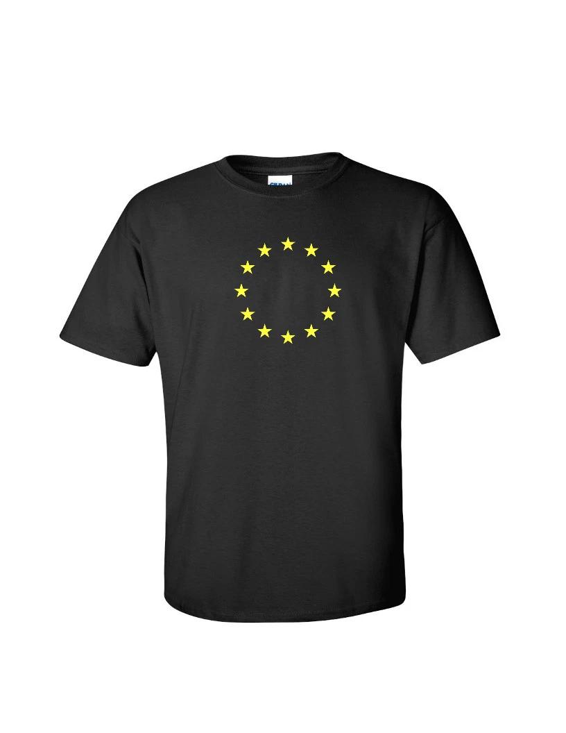 

EU European Union Yellow Logo T-Shirt Cool FLAG EURO Black Cotton Tee Shirt S