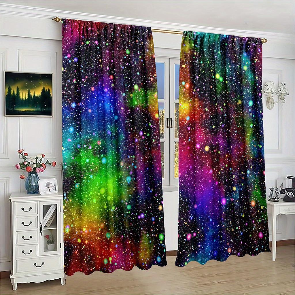 2 piezas Cortinas Coloridas de Galaxia, Cortinas Estampadas con Estrellas de Cielo Estrellado del Universo del Espacio Exterior, Para Sala de Estar Cocina Dormitorio Decoración del Hogar