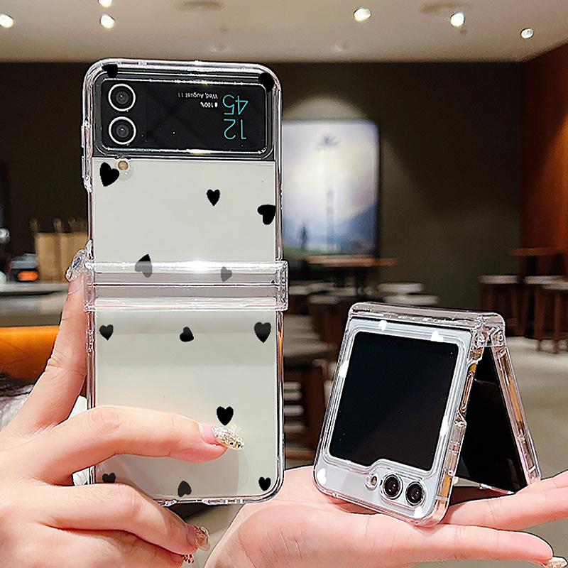 Love Heart Print Transparent Phone Case For Samsung Galaxy Z Flip7 FE Flip6 Folding Hard Cover For Samsung Z Flip 7 6 5 4 3 5G