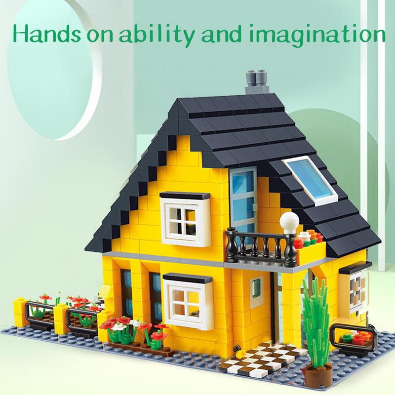 House Villa Architecture Cottage Model Building Blocks Bricks Friends for Girl Beach Hut Modular Home Village Creative City Shop