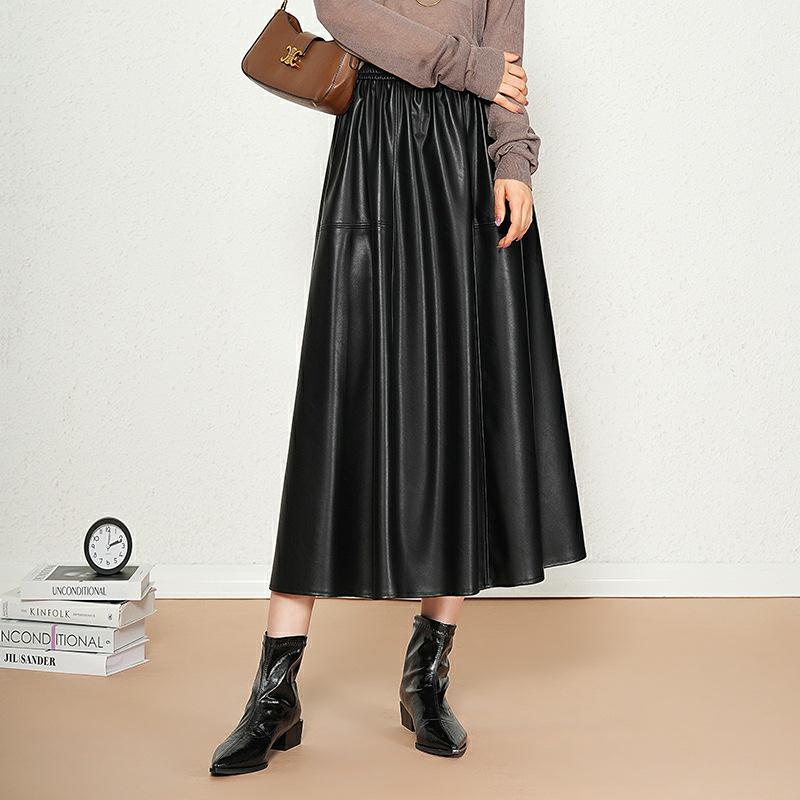 

Женская юбка из натуральной овчины с высокой талией, Осень/Зима 2025 - Уличный стиль, Эластичный пояс, Стройнящая и универсальная. L чёрный