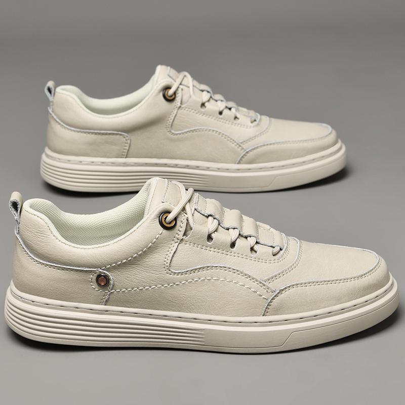 Trendy Men's Genuine Leather Casual Shoes Khaki Color Thick Soled Oxford Shoes Outdoor Men's Sports Shoes Non Slip Free Delivery