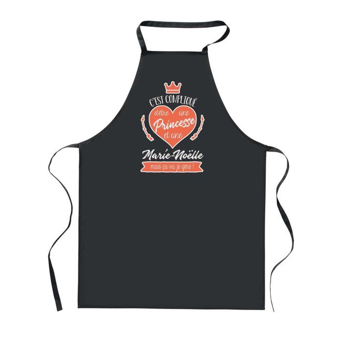 Tablier de cuisine - PLANETEE - Marie-Noëlle Princesse - Noir - Impression bretonne - 90x60 cm