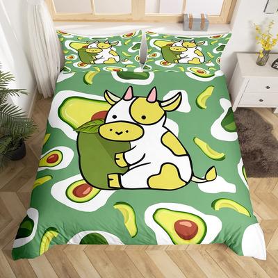 Milk Cow Orange Pattern King Queen Duvet Cover Cartoon Fruit Animal Bedding Set For Kids Girl White 2/3pcs Polyester Quilt Cover