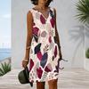 Women Plus Size Sleeveless V Neck Abstract Print Knee Length Tank Dress
