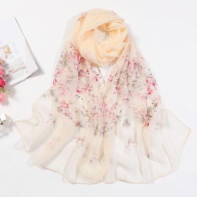 Women's Summer Silk Scarf: Rose Pattern, Sunscreen, Beach Towel, Lightweight, Long & Thin