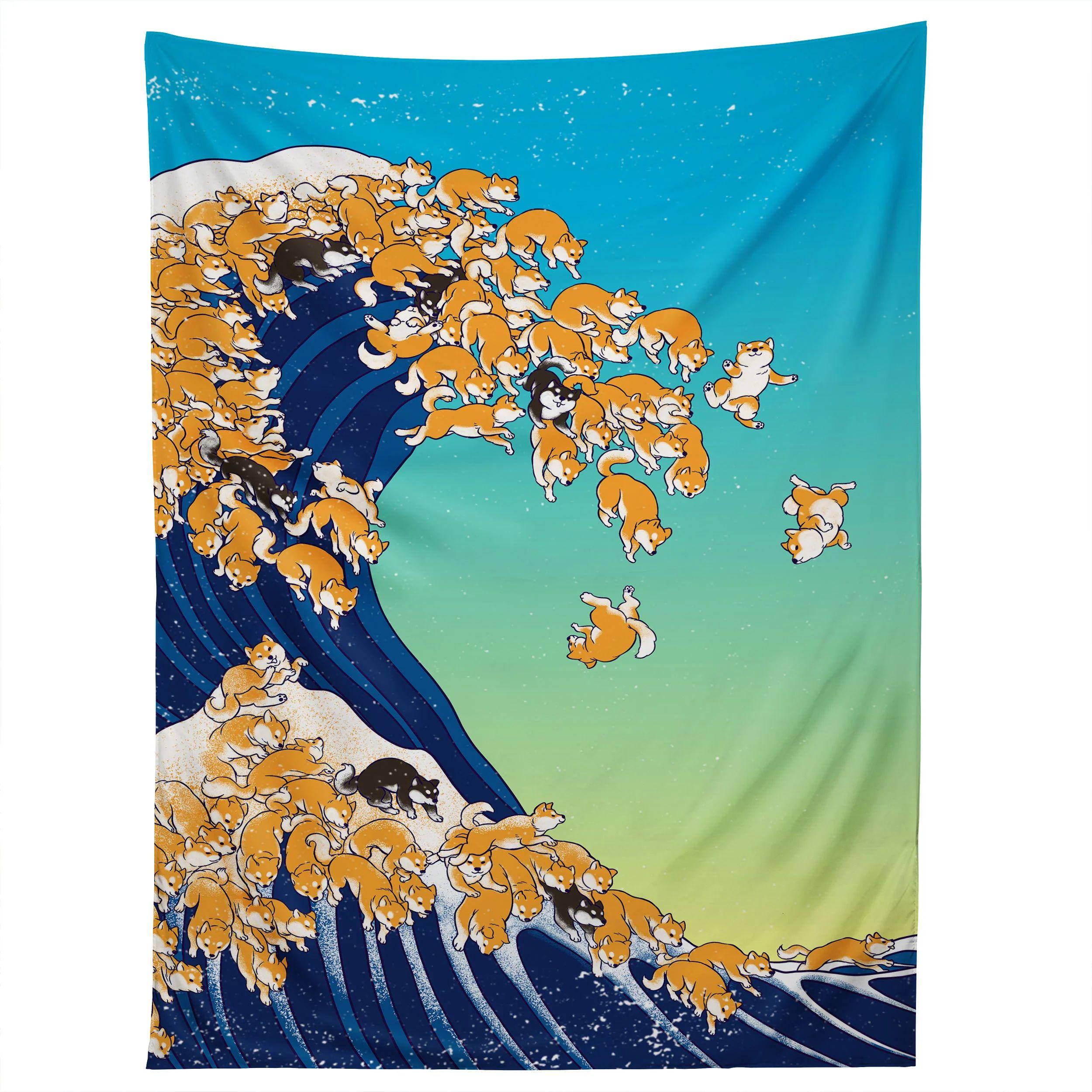 Shiba Inu Wave Tapestry 75x100 чёрный