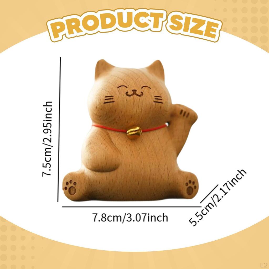 Carved Wooden Cat Statue Animal Figure Desk Carving Ornament Miniature Kitten Figurine for Companies