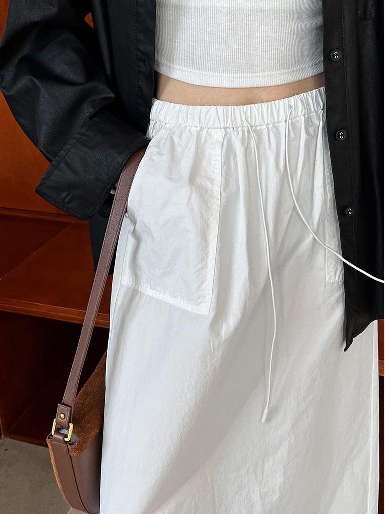 LUXI 2025 Retro High-Waisted Drawstring Cargo Mini Skirt