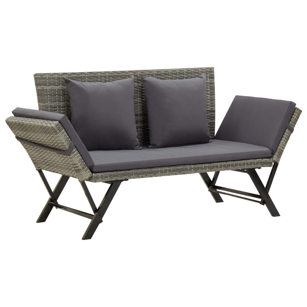 Garden Bench with Cushions 176 cm Gray Poly Rattan