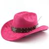 Western cowboy roll-up edge big edge cowboy hat bull head accessories leather velvet jazz hat riding hat