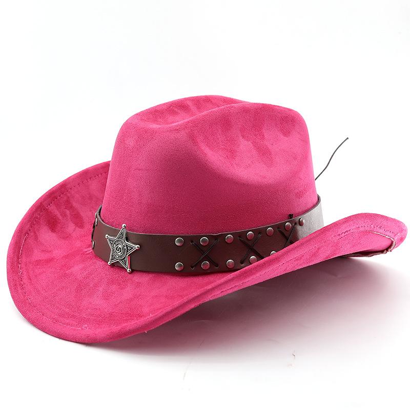 Western cowboy roll-up edge big edge cowboy hat bull head accessories leather velvet jazz hat riding hat