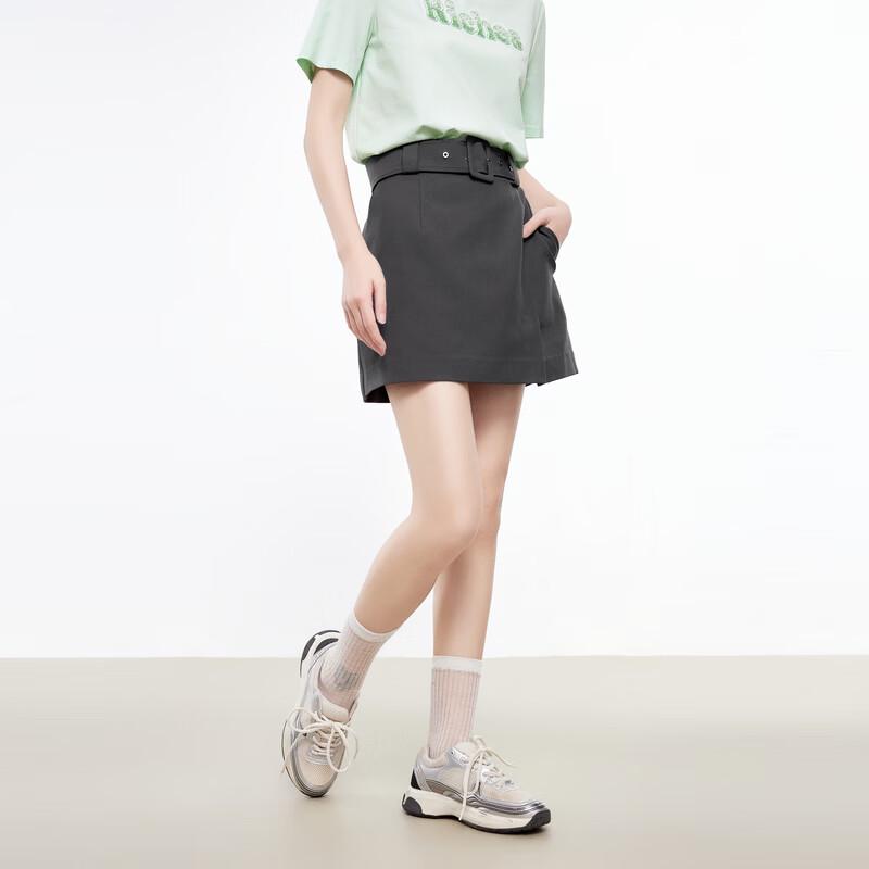 

Women s A-line Front Slit Belted Mini Skirt L