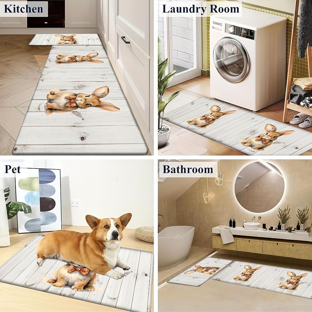 1 buc Covoare de bucătărie anti-oboseală, imprimeu cu iepure, impermeabilă, anti-alunecare, covoraș de bucătărie, cu perne groase, covoraș de bucătărie rezistent, confortabil, pentru bucătărie