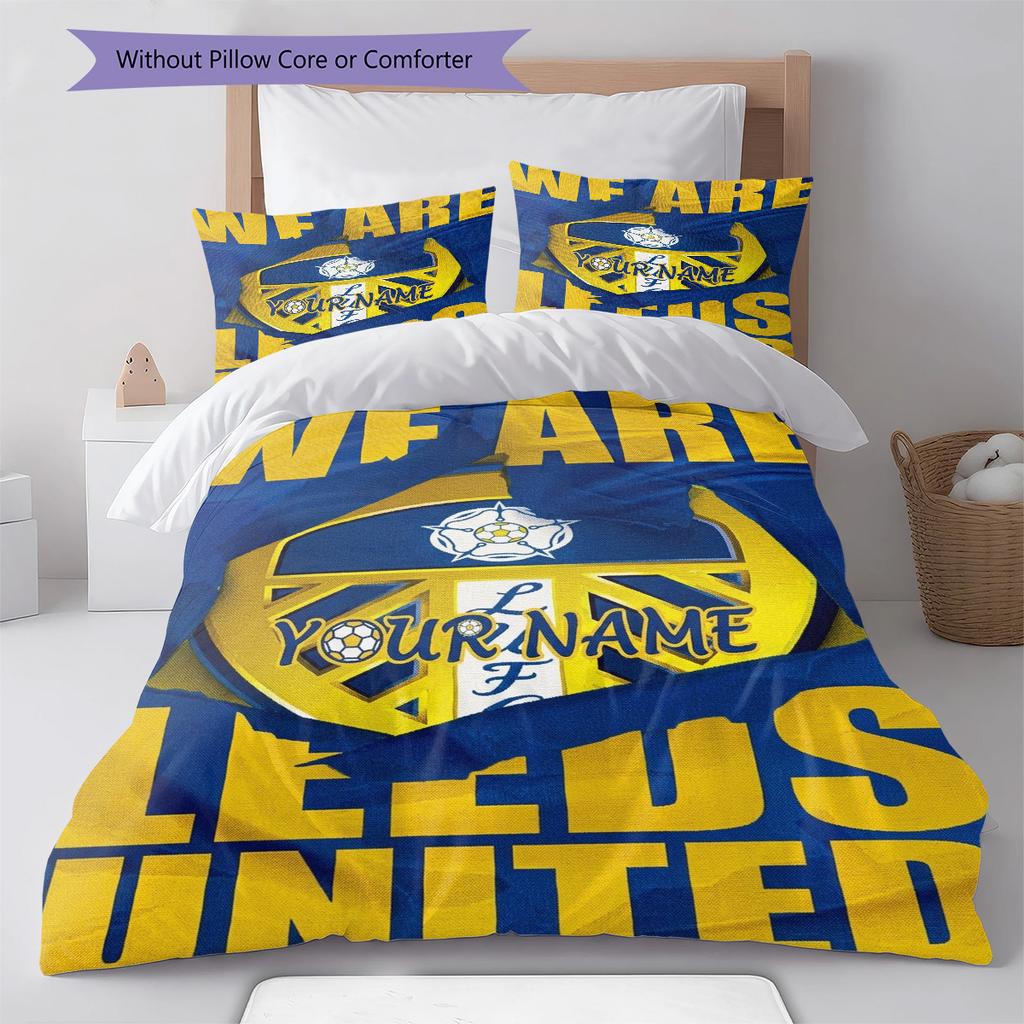 Leeds Crest Custom Name Pattern Bedding Quilt Set Quilt Cover Pillowcase Home Birthday Gift(1 * duvet cover + 2 * pillowcase, without core)