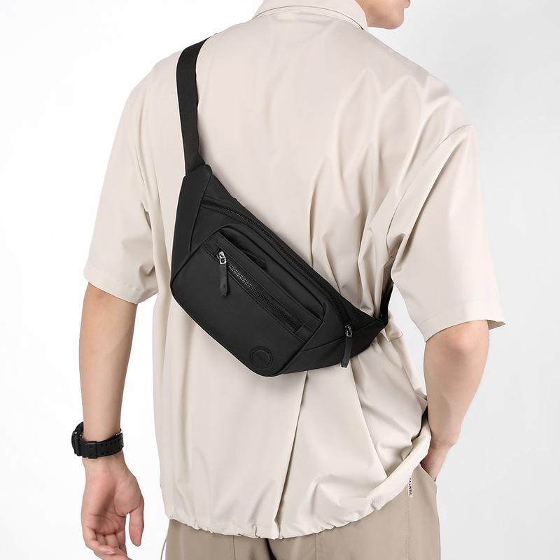 Mobile phone fanny pack work wear-resistant men's breast bag, leather film texture multi-compartment men's messenger bag, cash register bag