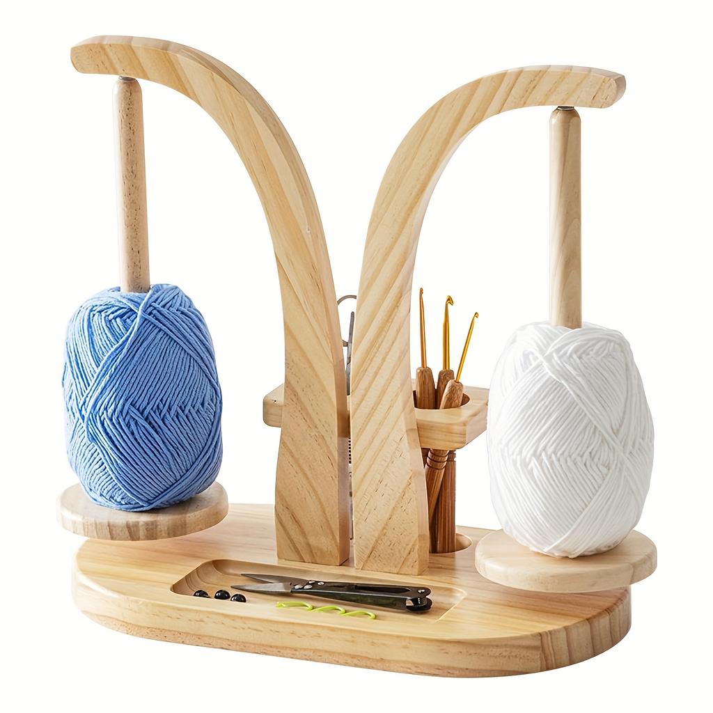 Wooden Yarn Holder & Spool Ball Spinner with Storage Rack for Knitting Crochet Tools for Knitters Crocheters Crafters