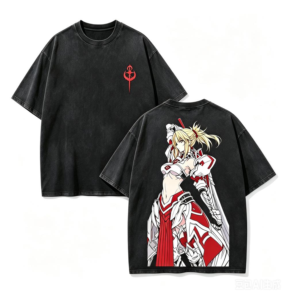 Vintage Washed Fate Mordred Graphic T Shirt Soft Cotton Short Sleeve Oversized Loose Unisex Anime Fate Series Streetwear Tops