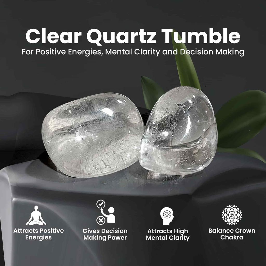 Original Clear Quartz Tumble - Natural Charged Clear Quartz Crystal Tumble for Positive Energy, Focus, Emotional Stability, Chakra Healing and Me