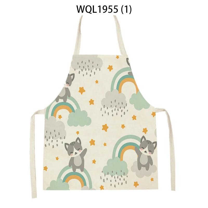 Cartoon Rainbow Clouds Kitchen Sleeveless Apron Women Men Linen Waist Bib Home Cleaning Apron Cute Animal Household Pinafore