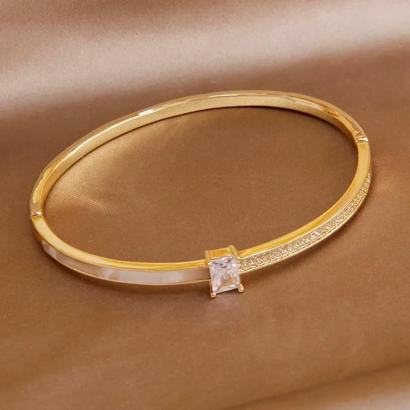 2023 New Design Opal Geometric Open Bangles&bracelets for Women Fashion Brand Jewelry Delicate Zircon Bangles