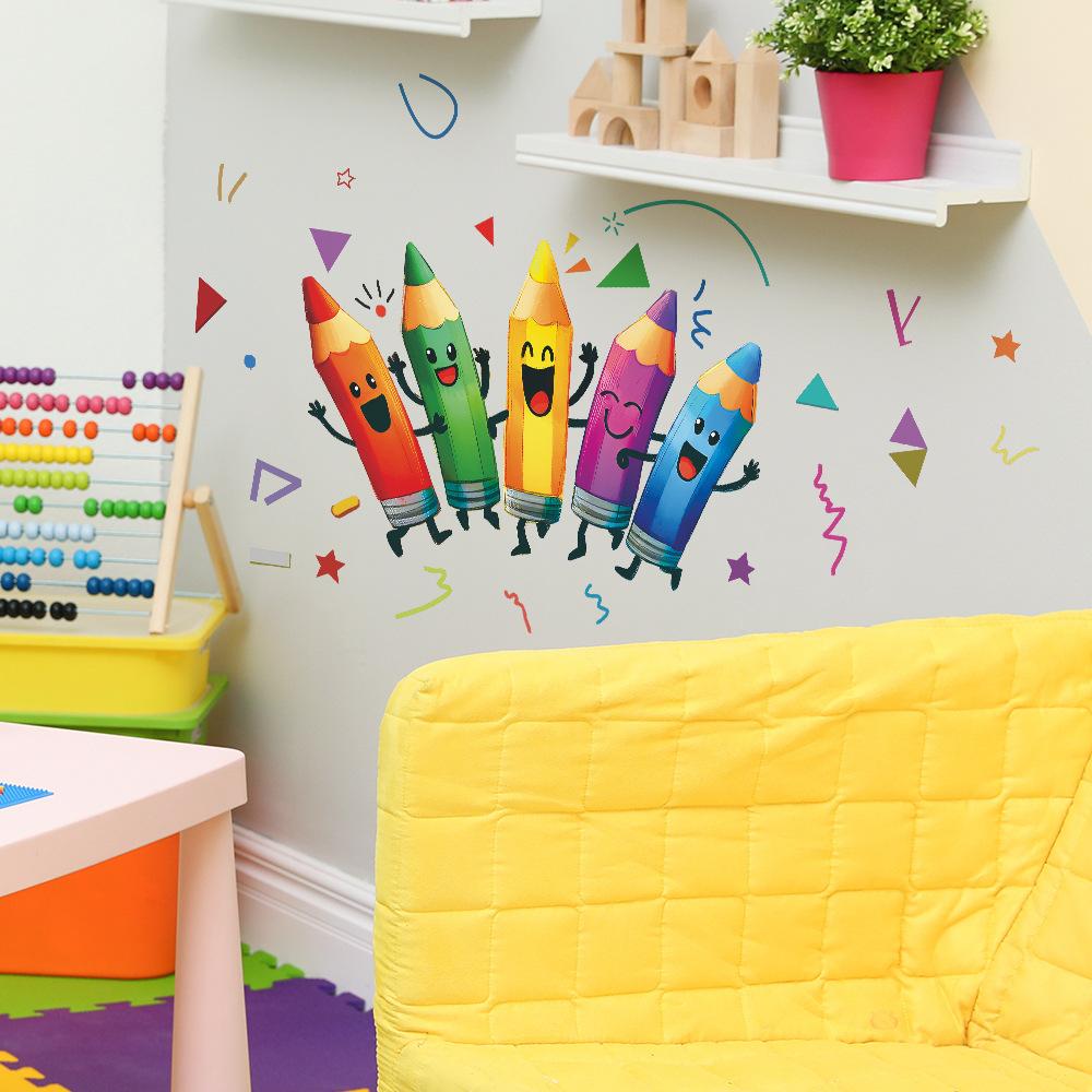 Self-adhesive Colorful Cute Pencil Wall Stickers for Classroom Study Entryway Home Decor