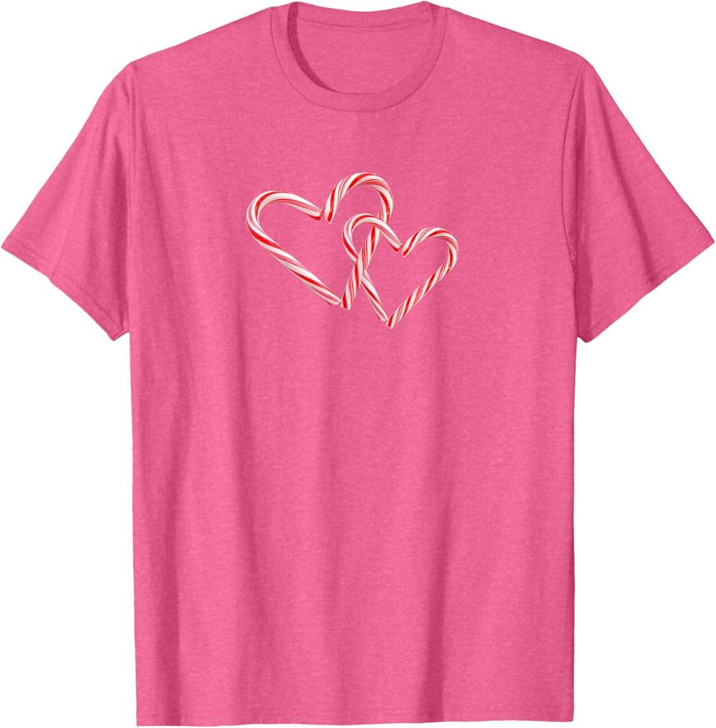 Candy Cane Hearts Graphic Tee Interlocking Peppermint Christmas Holiday T-Shirt