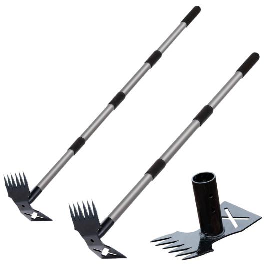 Long Handle Weed Puller Tool Heavy-Duty 2-in-1 Weeding Tool Hand Weed Rake And Hoe for Easy Weeding Soil Loosening Digging in Garden Yard Lawn
