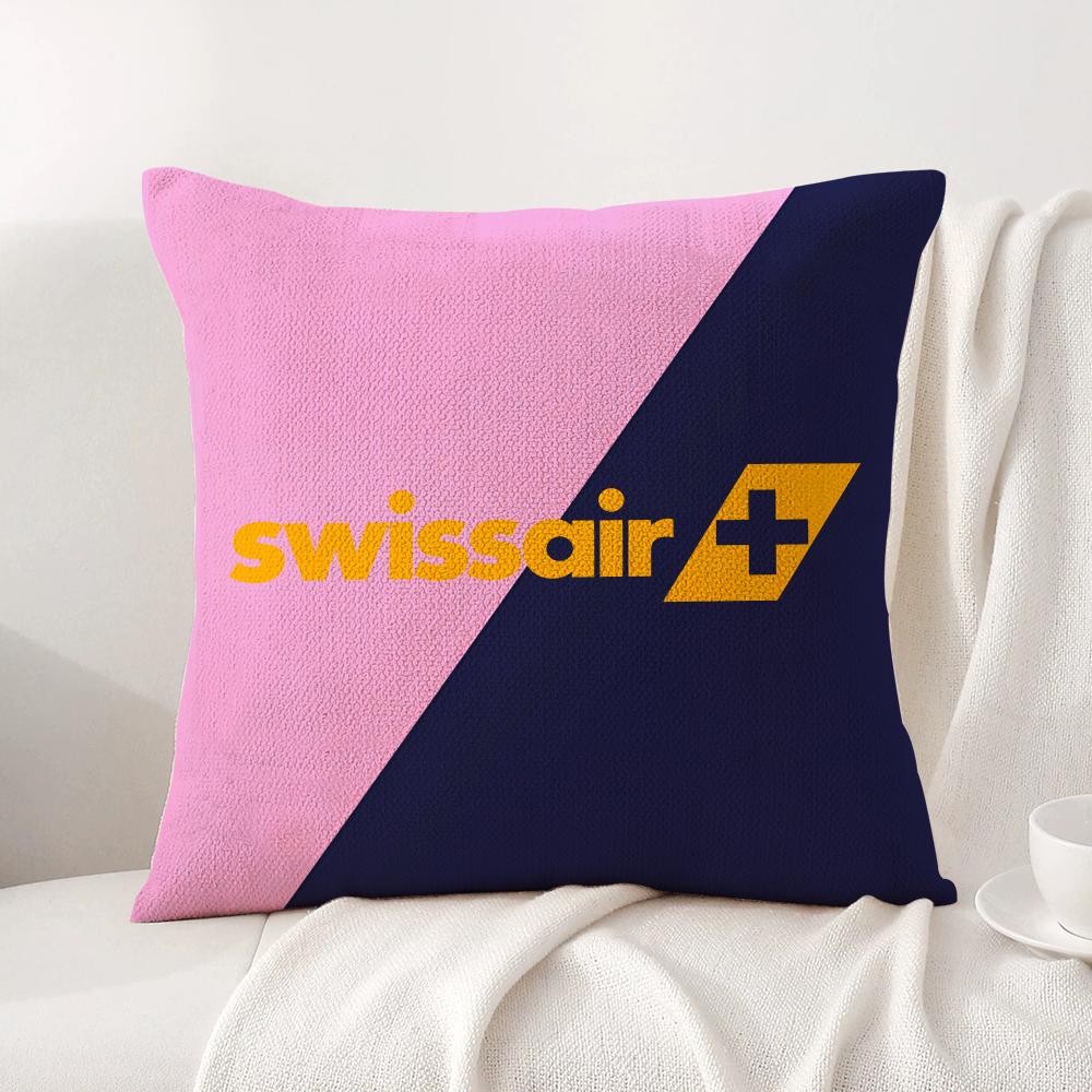 Swiss Airlines S-Swissair Pillow Case Natural Linen Organic Fabric Double-Sided Printing Breathable Perfect For Home Decor