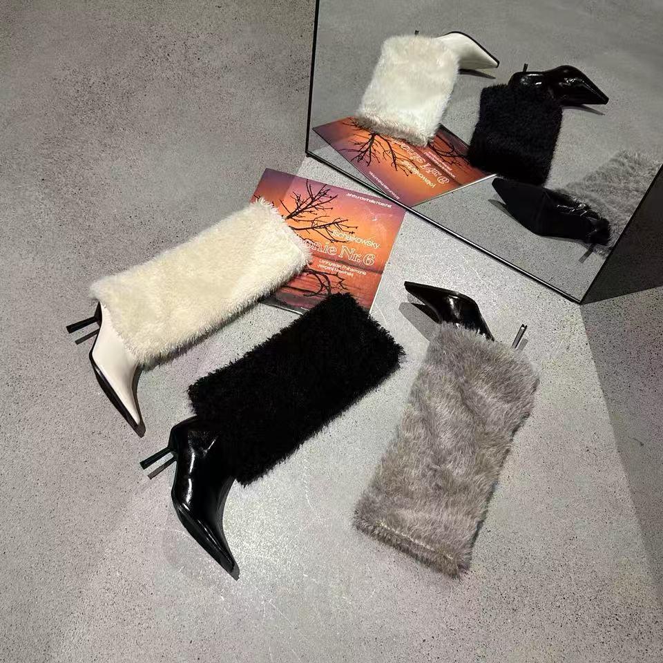 Fashion The 2025 Autumn/winter New Style of Fashionable and Warm Furry Pointed-toe Thin-heeled Stylish Long-sleeved Fashion Boots