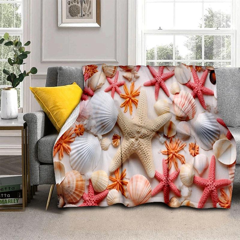 3D Starfish Beach Shell Sea Star Sand Blanket,Soft Throw Blanket for Home Bedroom Bed Sofa Picnic Travel Office Cover Kids Gift