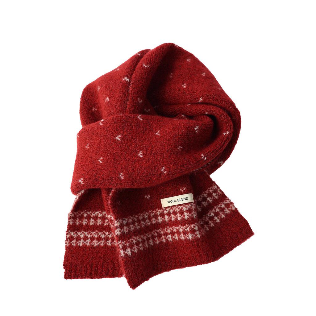 New Year's Red Knitted Scarf for Girls, Winter New Retro Soft Waxy Neck Protector, Warm and Cold Scarf