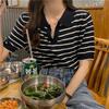 Modă Simplu Vară Retro Rever Dungi Tricot Subțire Pulover Topuri Larg Versatil Drept Mânecă Scurtă Tricou Femei Casual Slim Fit Pulovere Tricouri