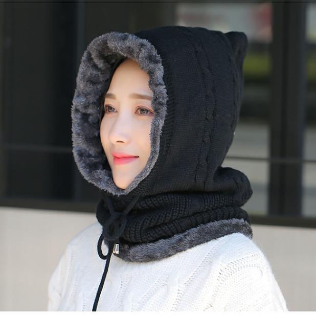 

High Appearance Women s Autumn Winter Korean Style Neck Protection Fleece Lined Thickened Warm Oversized Versatile Windproof Cold Proof One Piece Hat One size